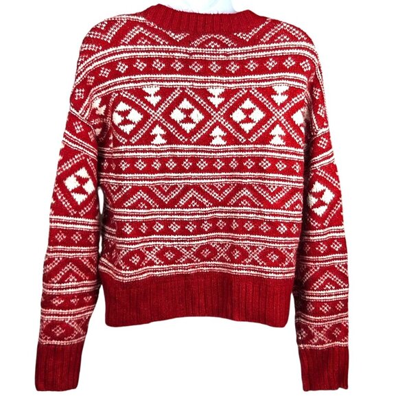 American Eagle Red & White FairIsle Sweater M Winter Knit Pullover - Picture 2 of 6
